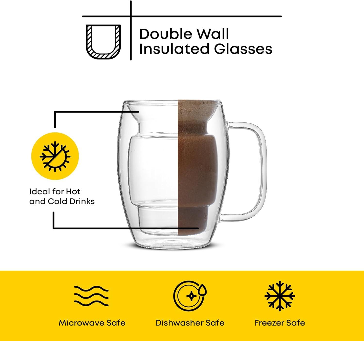 JoyJolt JoyJolt Cadus Double Wall Coffee Tea Glasses, 16oz (Set of 2)