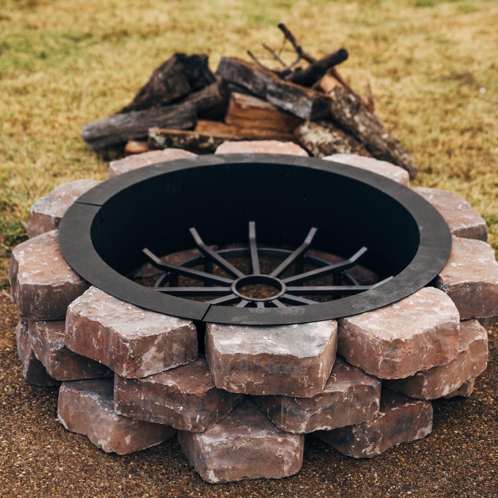 Ash & Ember 33" Outside Dia Steel Fire Pit Liner x 27" Inside - 4 Panel Liner 1.5mm thick Steel, DIY Above or In-Ground Outdoor Fire Pit, High temperature Finish, Portable Wood Burning Fire Ring