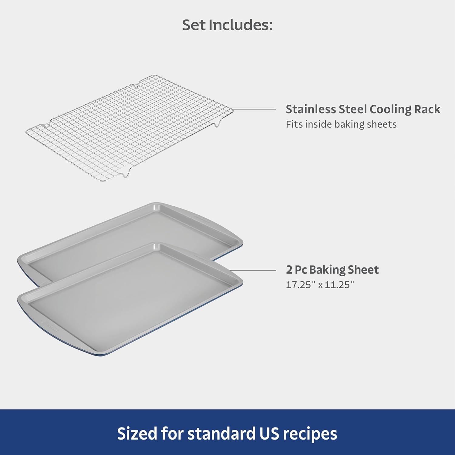 Tramontina Tramontina Rise 3-piece Ceramic Baking Pans Set, Non Stick Cookie Sheets For Baking With Cooling Rack – Pfas-free, Aluminized Steel, Dishwasher-safe