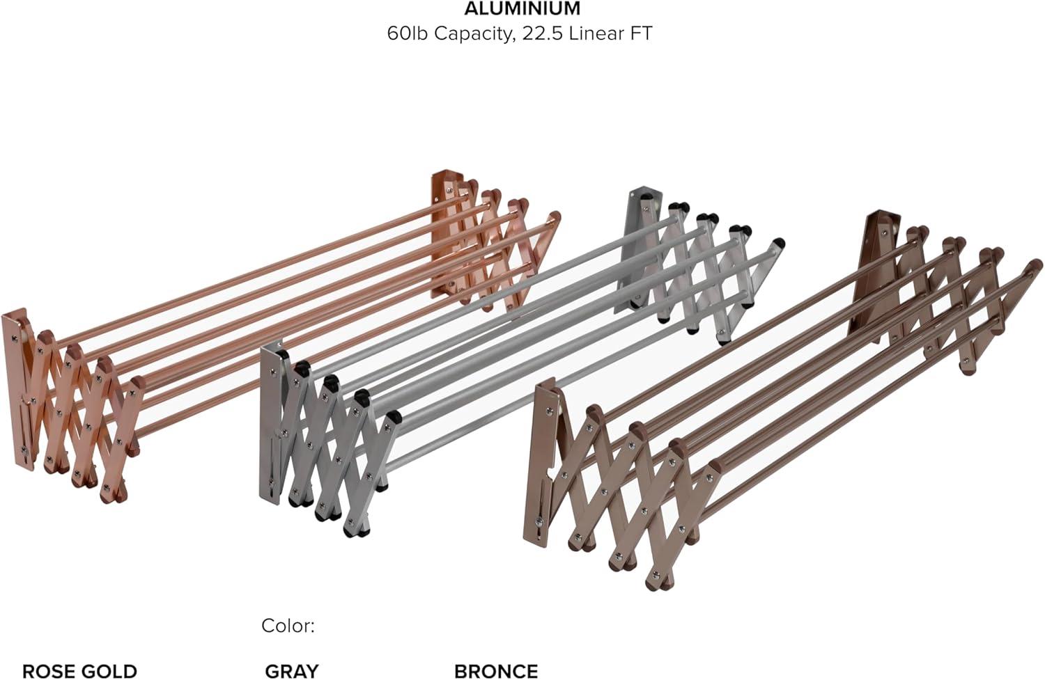 AERO W Racks Aluminum Wall Mounted Collapsible Laundry Clothes Drying Rack (60lb Capacity, 22.5 Linear FT, Aluminum Gray)