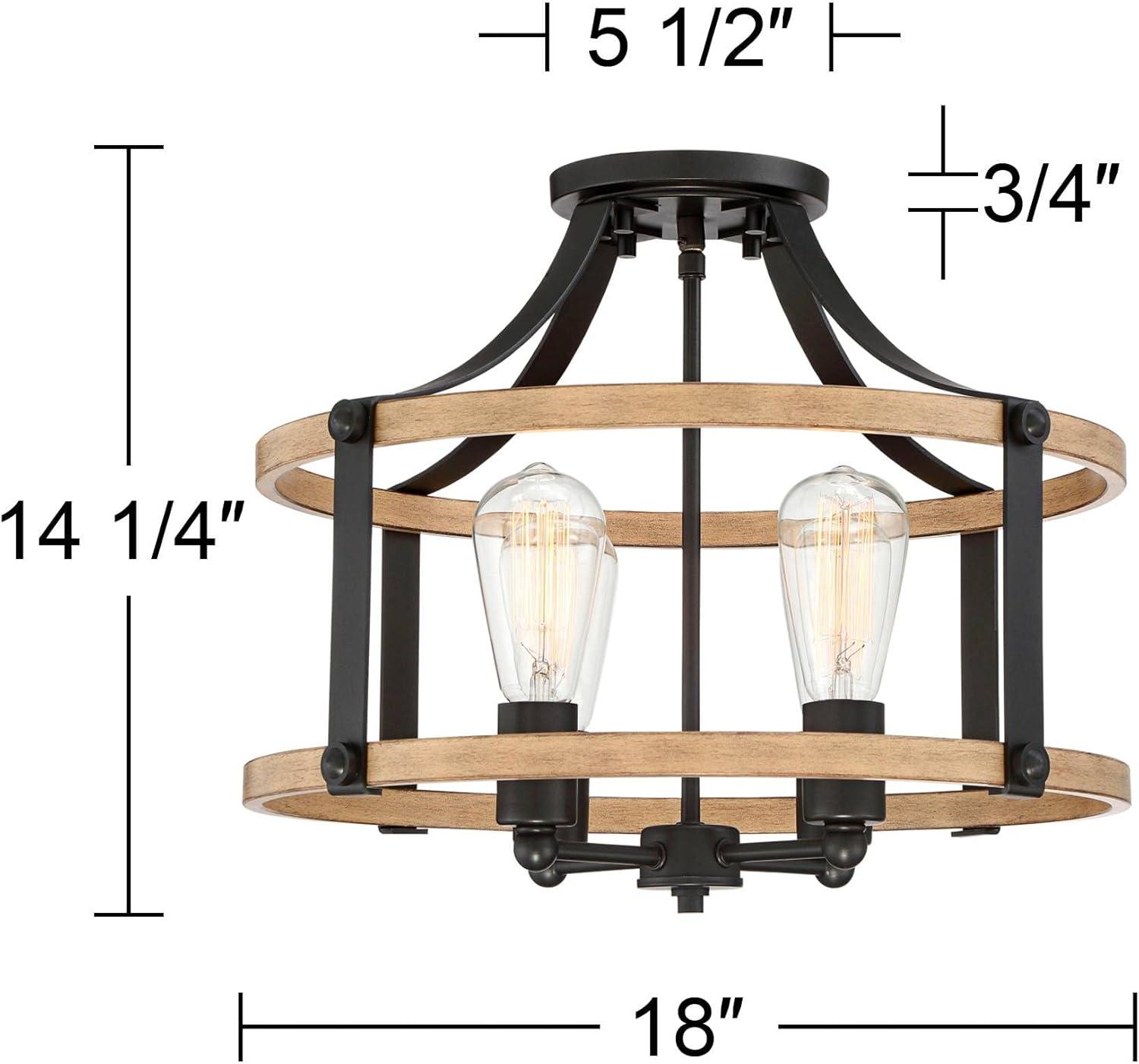 Buford 20" Rustic Farmhouse Black Metal & Faux Wood 4-Light Ceiling Light