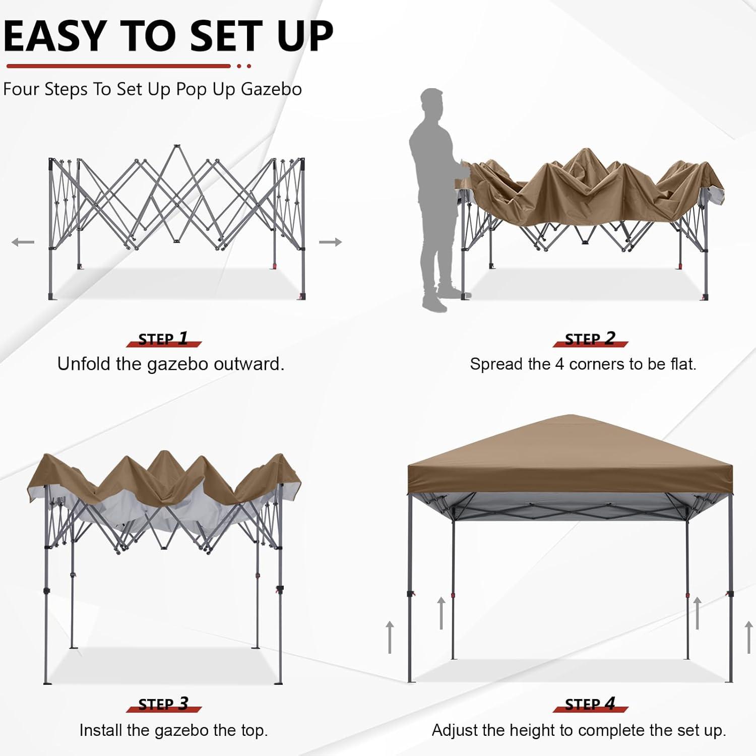 Khaki 10x10 Outdoor Pop-Up Canopy Tent with Sandbags