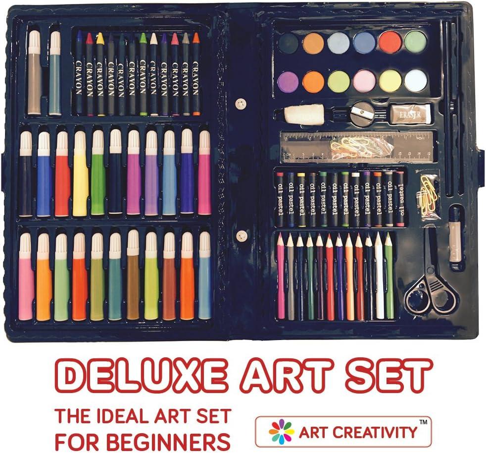 ArtCreativity Deluxe Art Set For Kids - Ideal Beginner Artist Kit Includes 101 Pieces - Watercolor, Crayons, Colored Markers, Color Pencils and More & Bonus Coloring Book