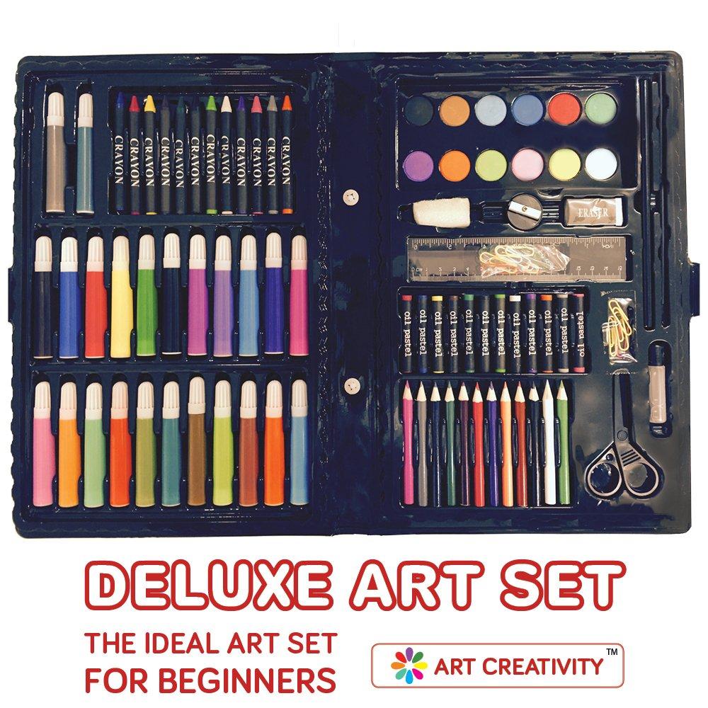 ArtCreativity Deluxe Art Set For Kids - Ideal Beginner Artist Kit Includes 101 Pieces - Watercolor, Crayons, Colored Markers, Color Pencils and More & Bonus Coloring Book