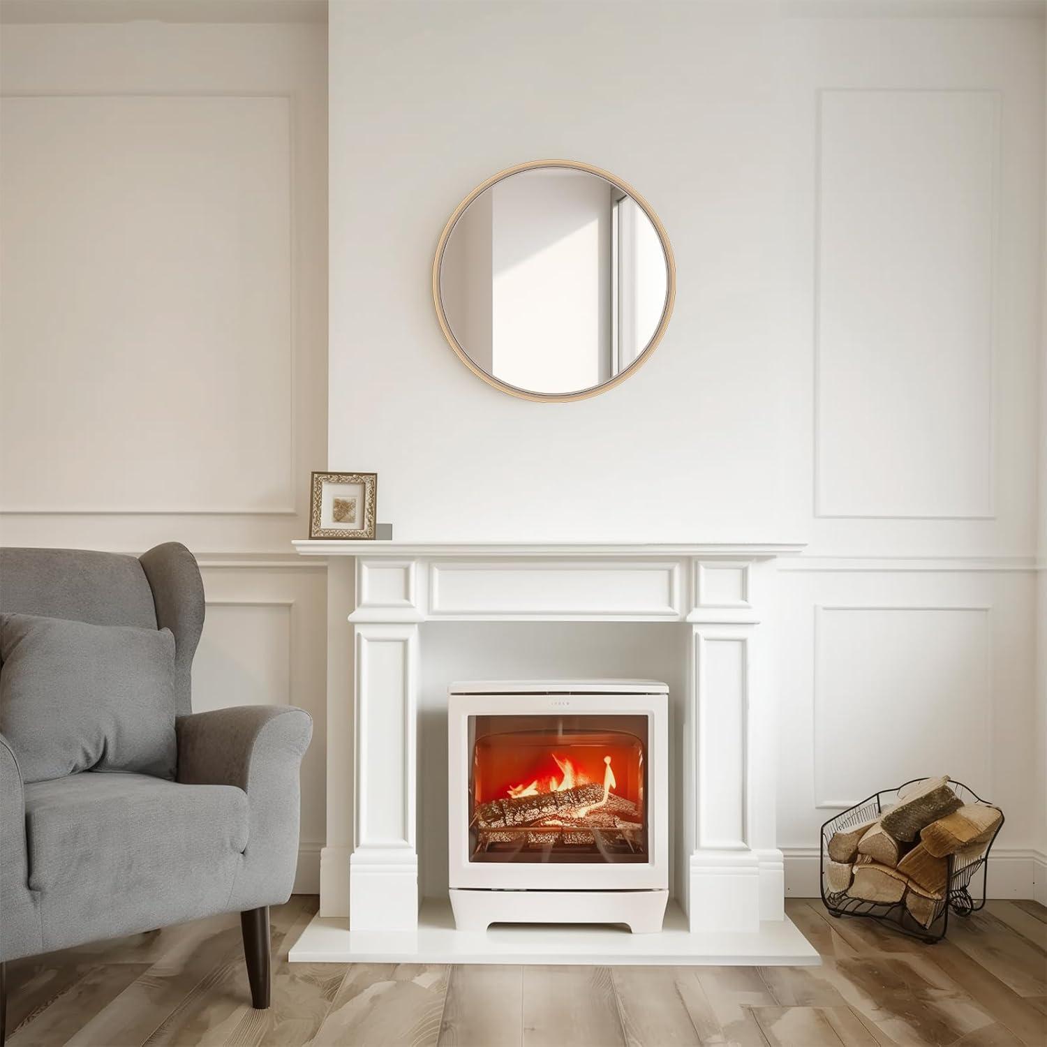 WallBeyond 24" Wood Round Mirror Natural : Pine Frame, Modern Style, Wall Mount, No Assembly Required