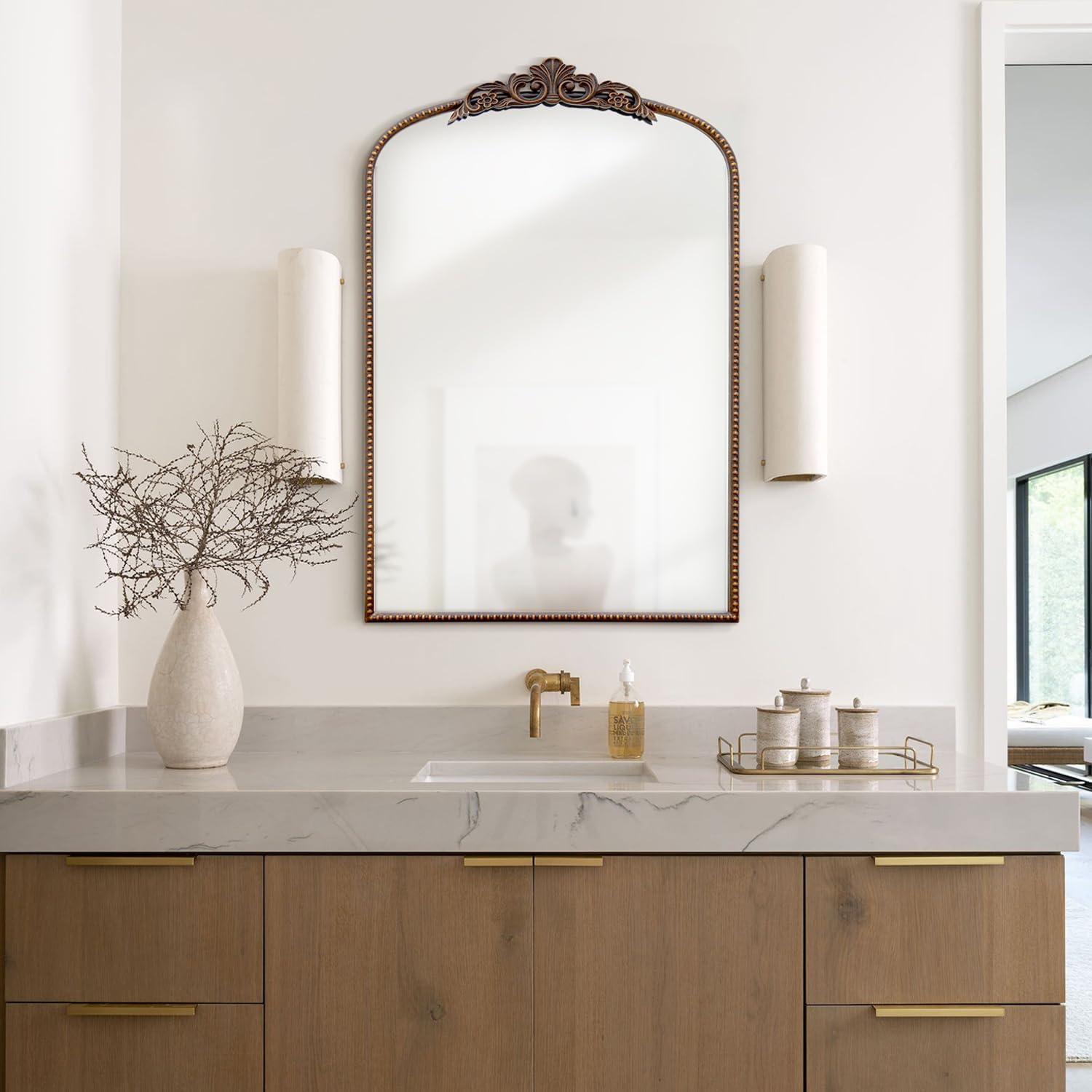 Micasso Black Vintage Wall Mirror, 24x36 Inches Black Decorative Mounted Traditional Arched Mirror for Bathroom Bedroom Living Room, Entryway, Home Wall Decor