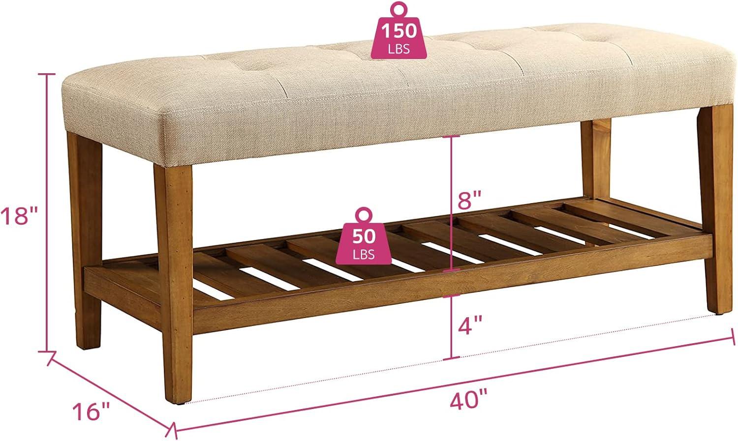 Beige & Oak Brown Contemporary Storage Bench 40" x 16" x 18"