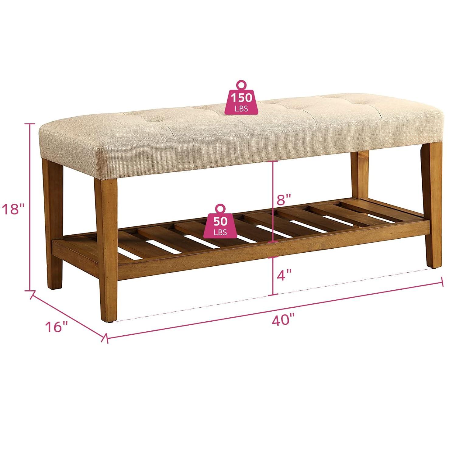 Acme Furniture Charla Ottomans and Benches Beige Fabric/Oak Finish