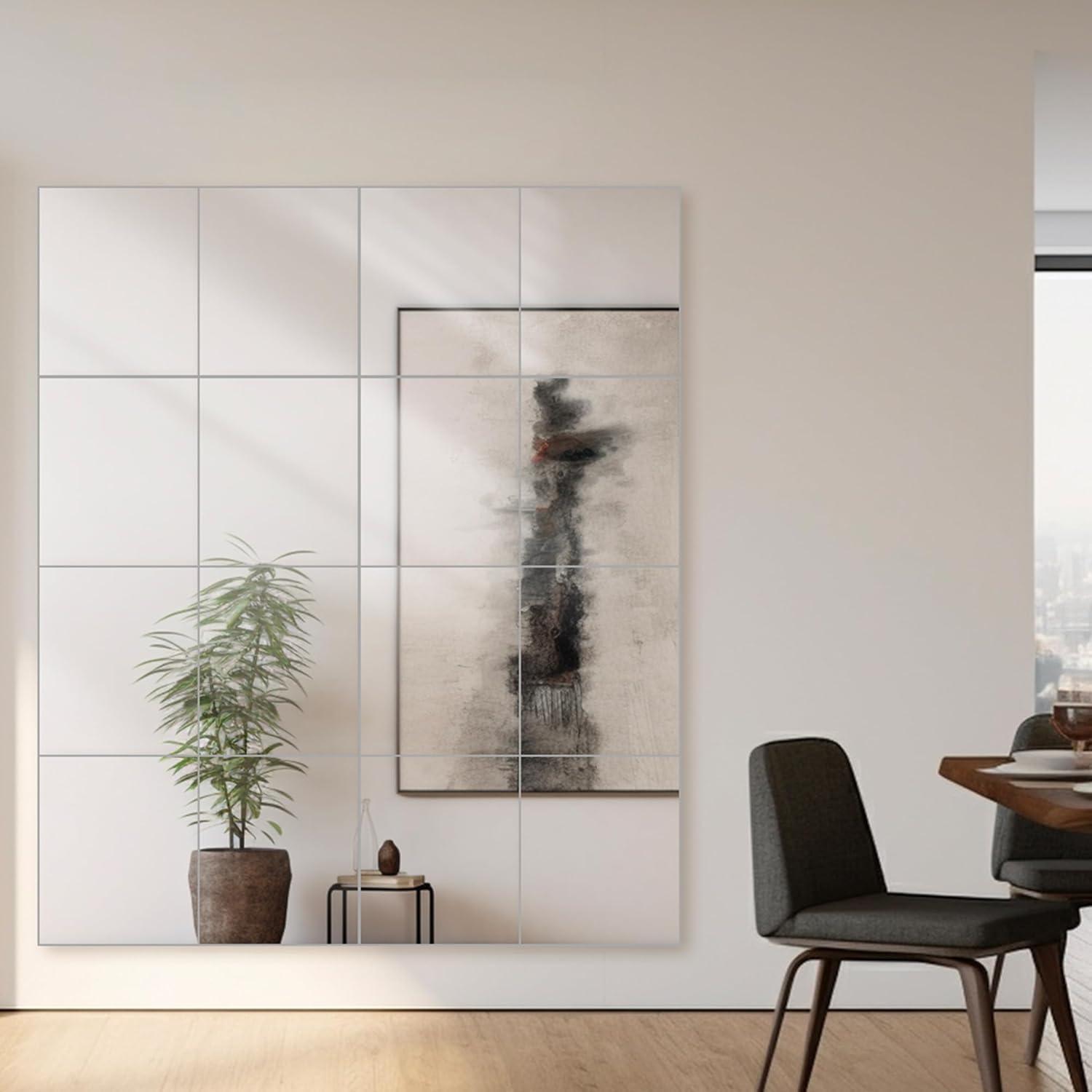 Dulles Glass - Wall Mirror Glass Tiles 12'‘x 14’', No Frame, for Bedroom, Door, Bathroom, 16 Pcs