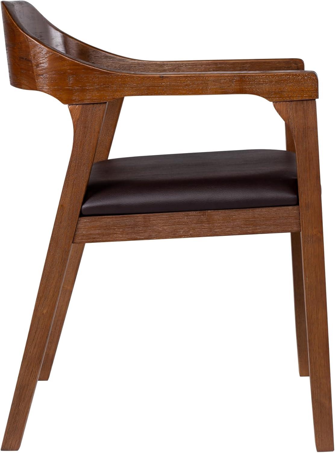 Boraam Rasmus Dining Armchair Chestnut: Upholstered Faux Leather, Mid-Century Modern Style, Wood Frame