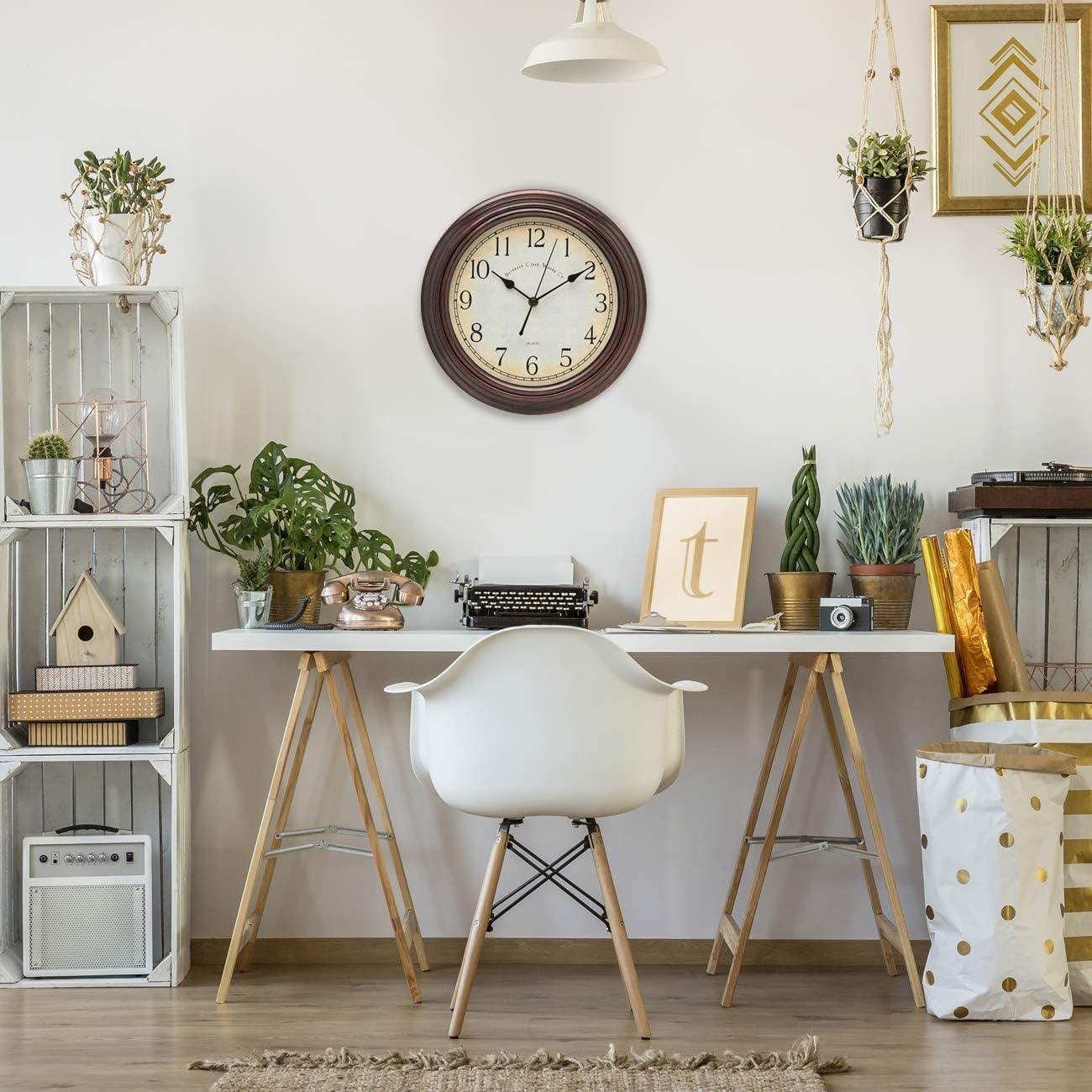 Bernhard Products Vintage Wall Clock Silent Non Ticking - 12 Inch Quality Quartz Battery Operated Decorative Brown Clock for Home Kitchen Living/Dining Room Office Decor, Easy to Read, Rustic Bronze