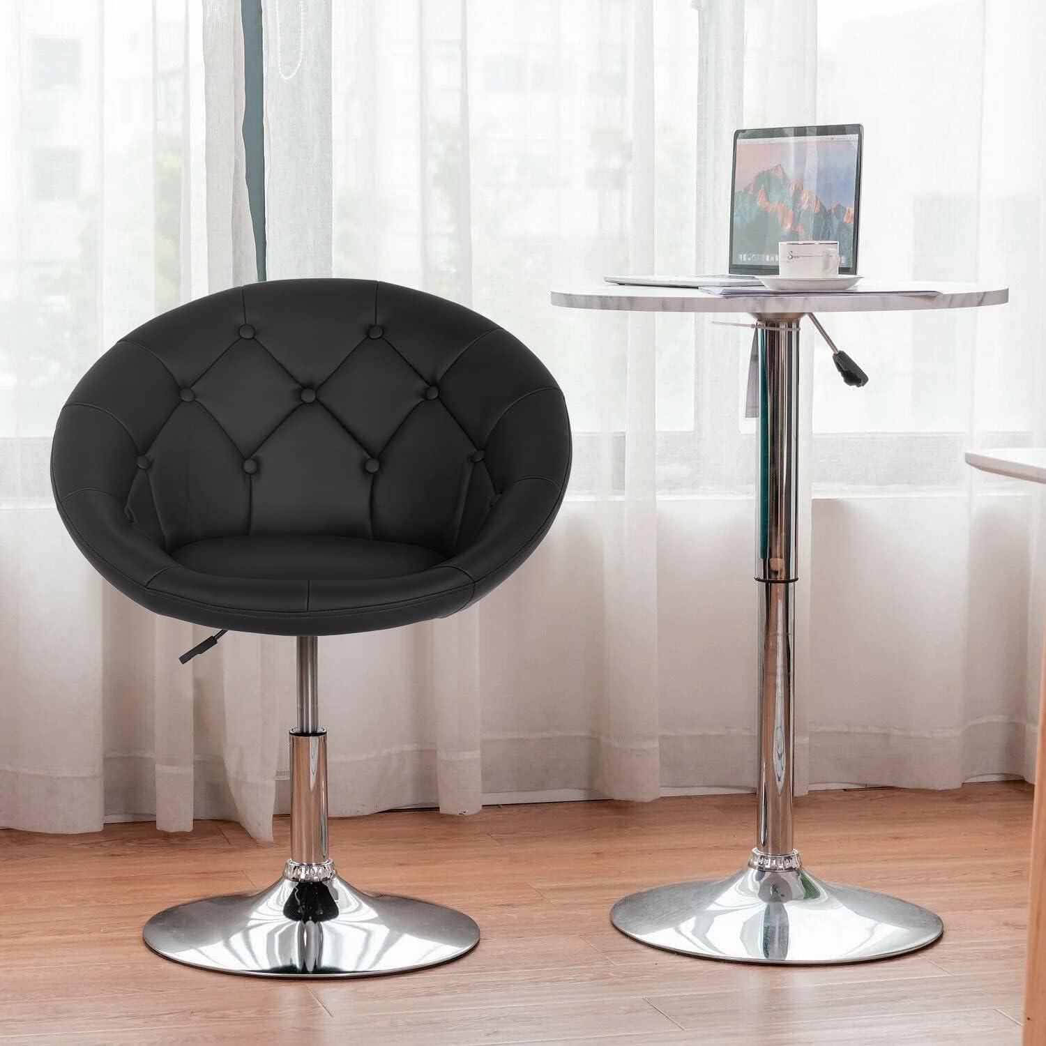 Yaheetech Height Adjustable Swivel Upholstered Round Accent Chair Barrel Chair-Black