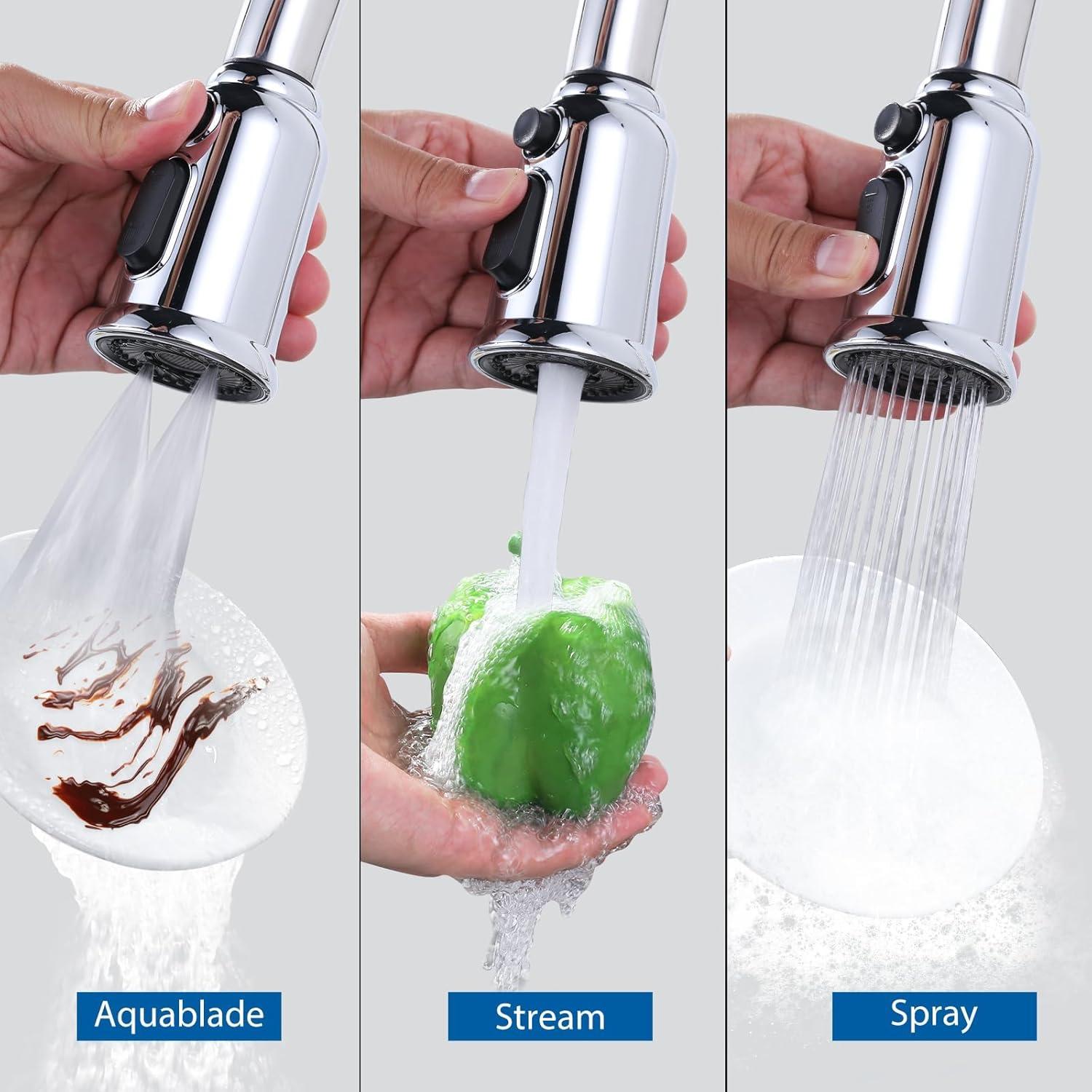 Chrome 3-Function Kitchen Faucet Spray Head with 9 Adapters