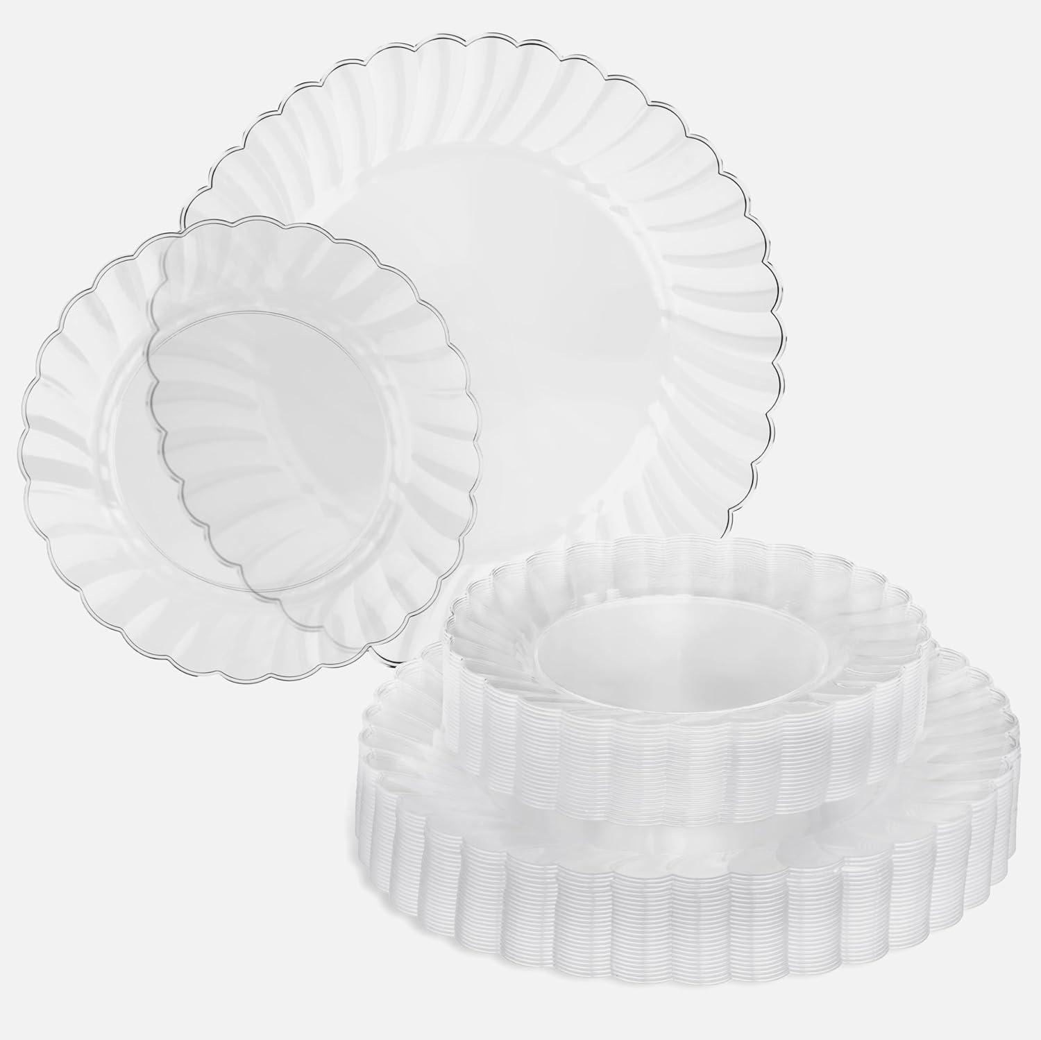 Perfect Settings Tableware 50 Pcs Clear Plastic Disposable Party Dinnerware Combo Set Dinner and Salad Size Plates (Set of 25)
