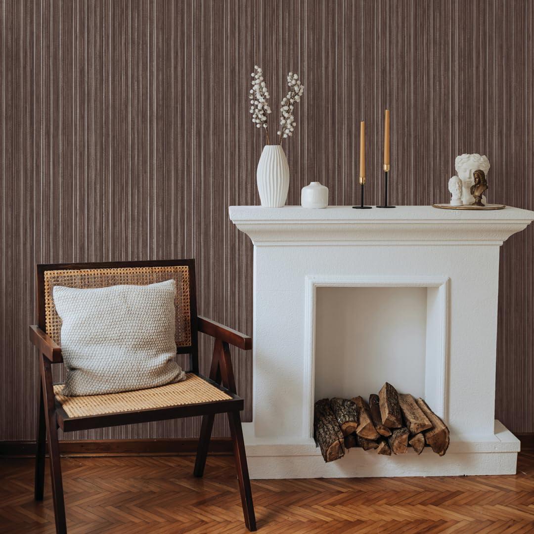 Tempaper Textured Faux Grasscloth Brown & Metallic Silver Peel and Stick Wallpaper, 20.5" x 16.5'