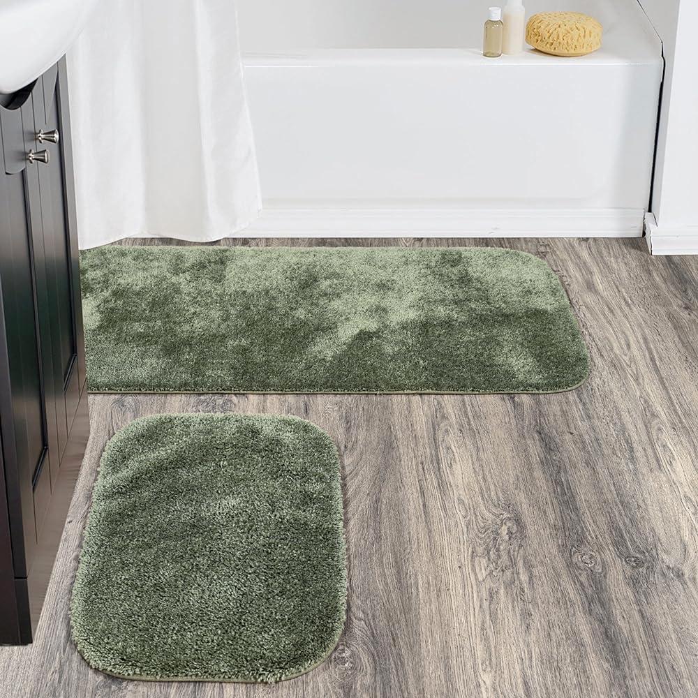 2pc Traditional Nylon Washable Bathroom Rug Set Deep Fern - Garland Rug: Latex Backed, Tufted, Machine Made Bath Mats Set