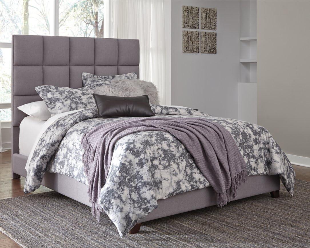 Modern Gray Queen Upholstered Bed with Tufted Nailhead Headboard