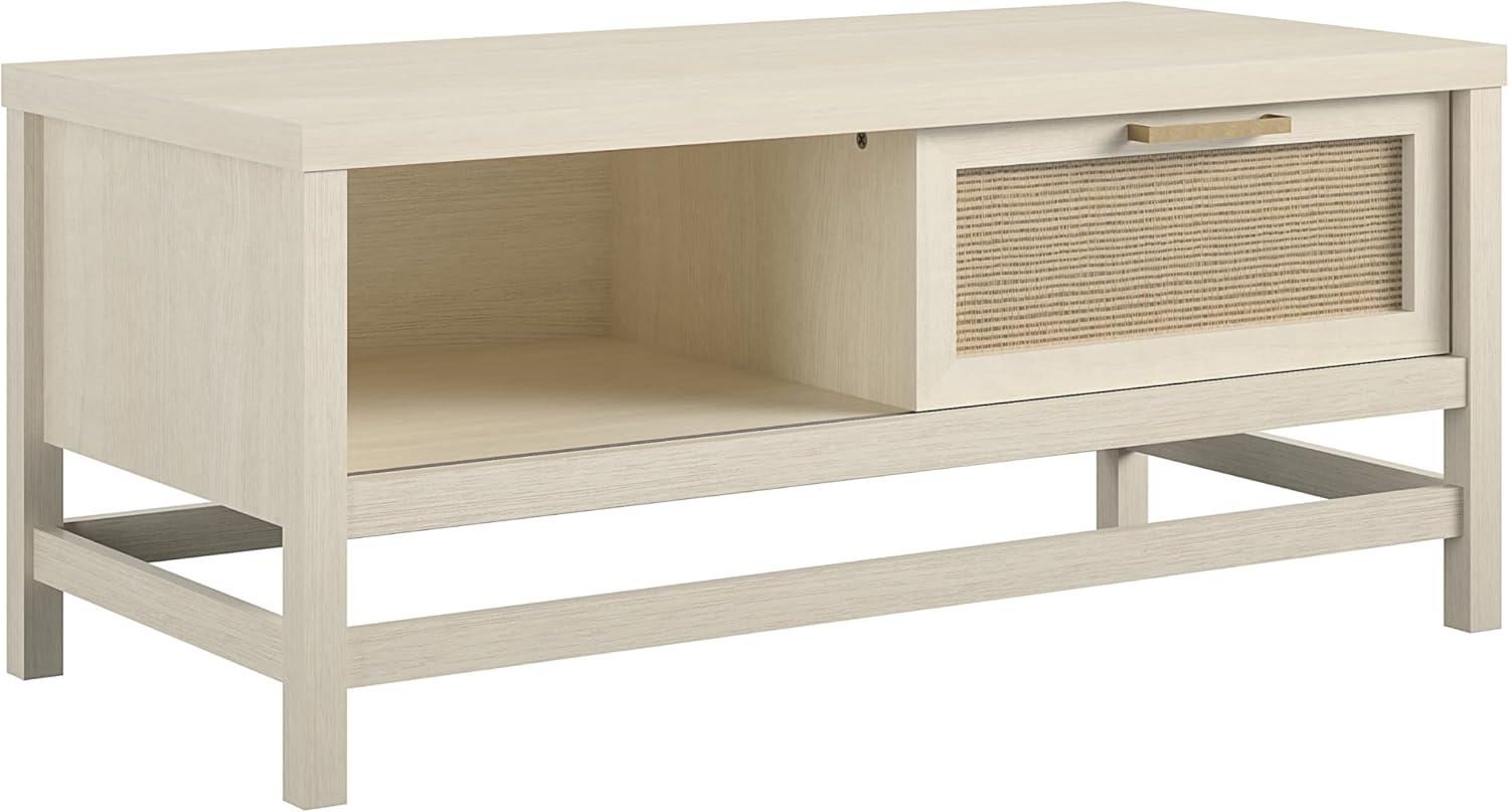 Ameriwood Home Lennon Coffee Table, Ivory Oak and Faux Rattan