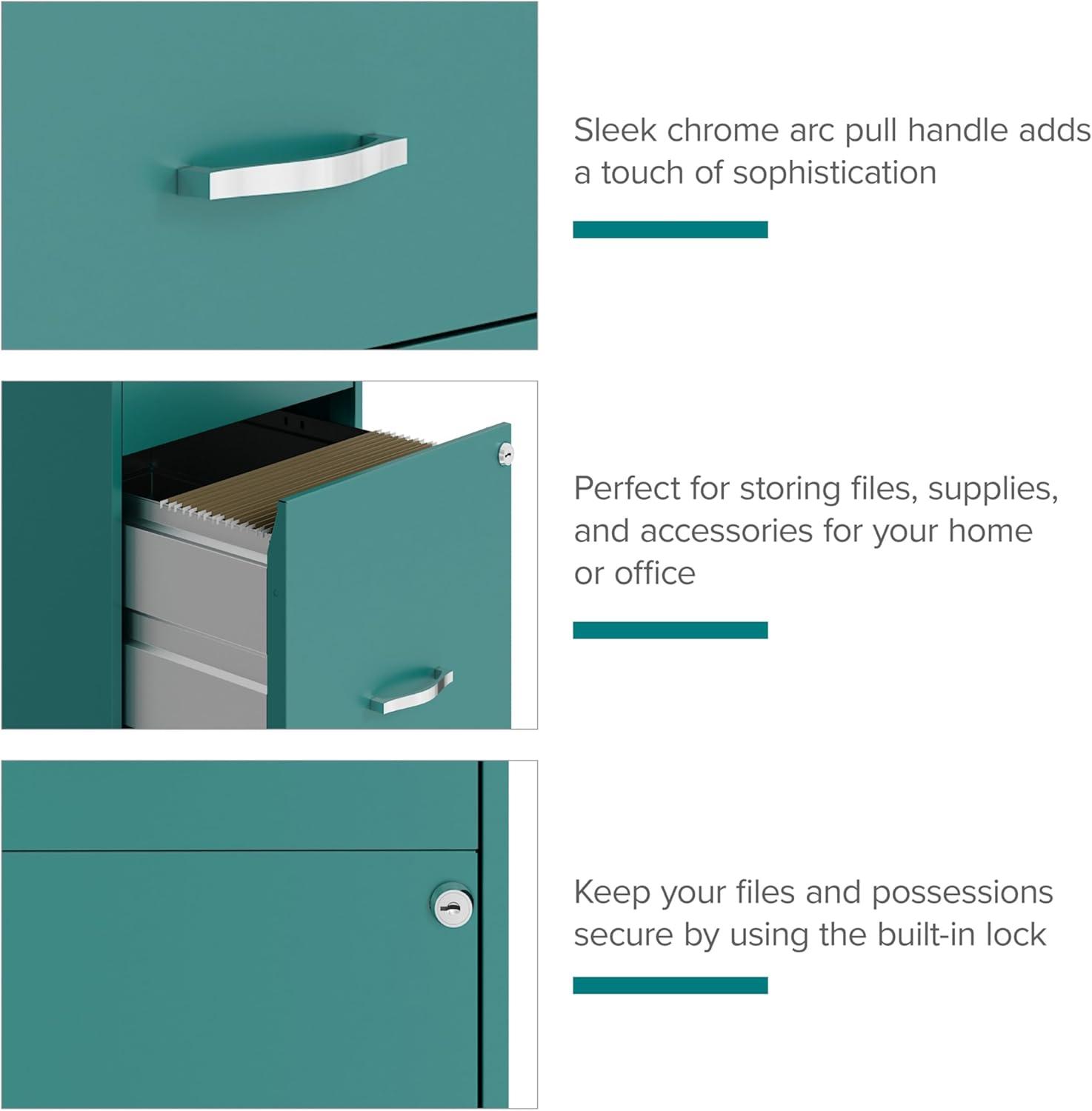 Compact Teal Steel 3-Drawer Mobile Pedestal File Cabinet