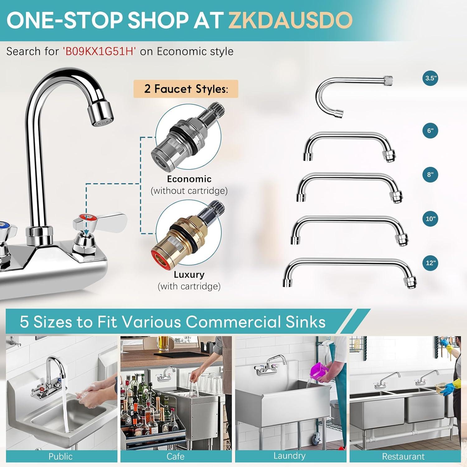 KWODE 4 Inch Center Commercial Hand Sink Faucet with 3-1/2”Gooseneck Spout, Dual Lever Handle Wall Mount Kitchen Sink Faucet, Brass Constructed, Chrome