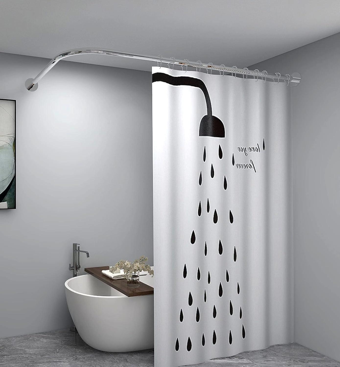 Silver Stainless Steel L-Shaped Wall Mounted Shower Curtain Rod