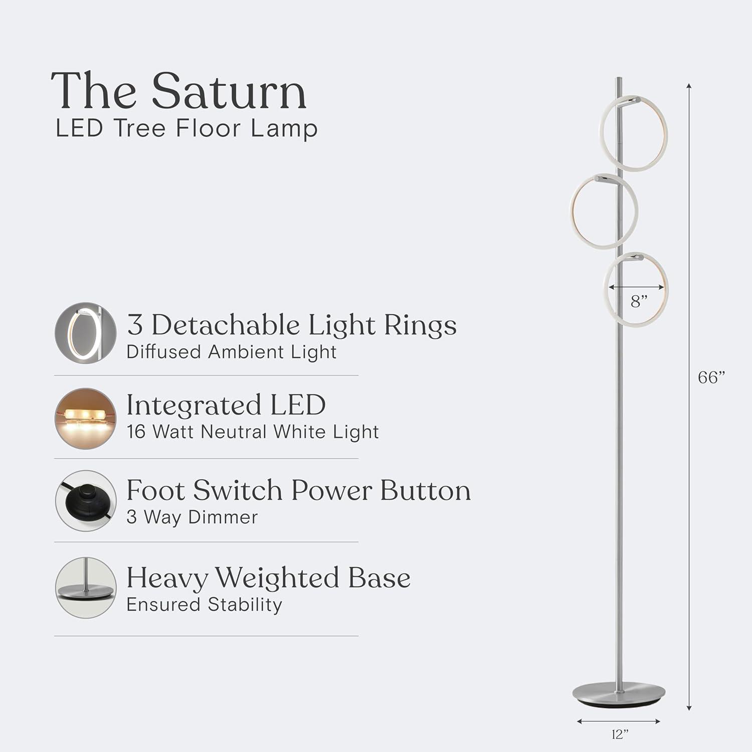 Saturn 66" Silver LED 3-Light Floor Lamp