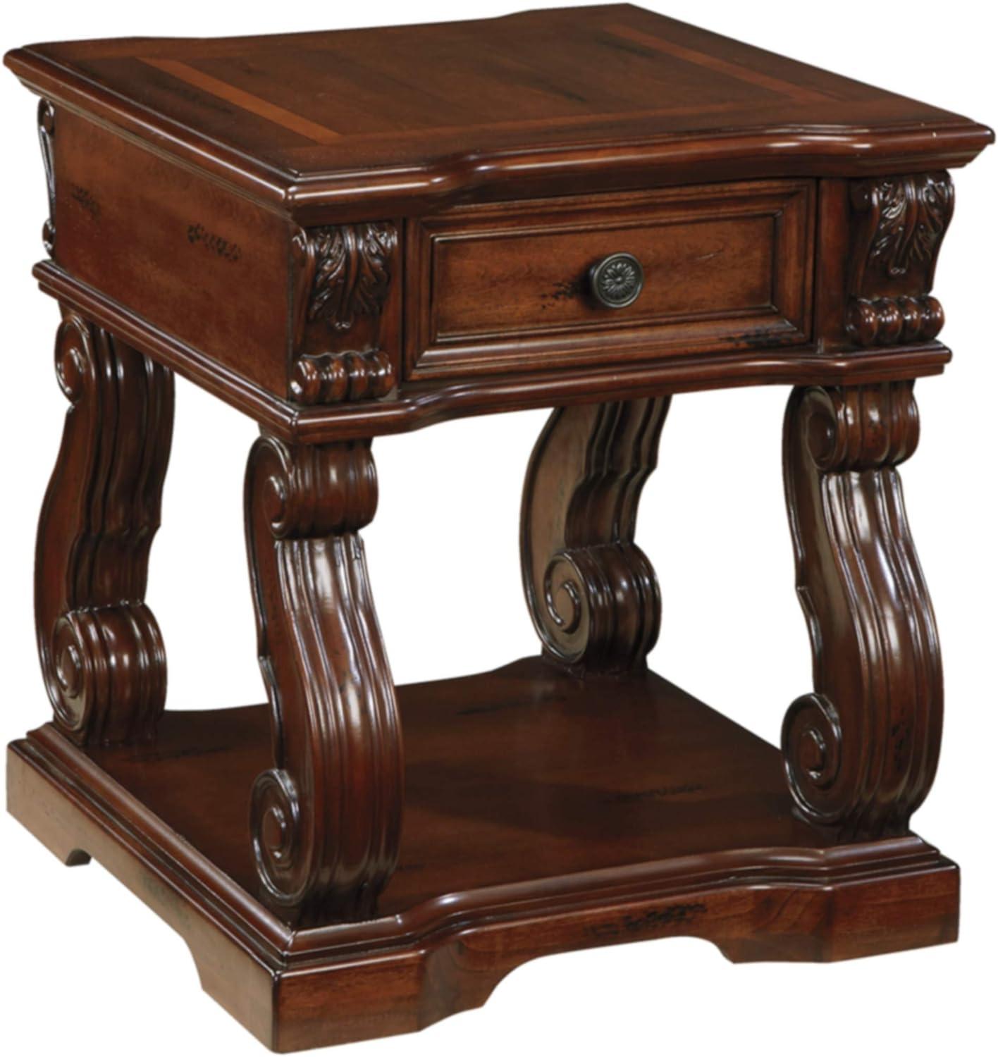Alymere Vintage Brown Square End Table with Storage Drawer