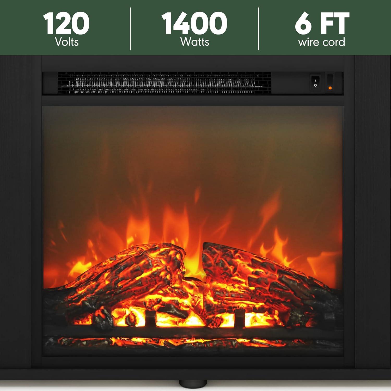 Furinno Classic Fireplace TV Stand Entertainment Console Media Center W/18" Electric Fireplace for TVs up to 60",Americano