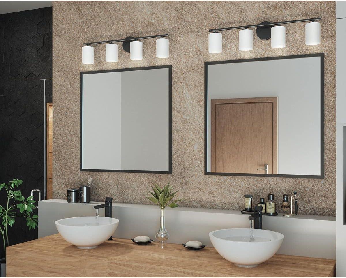 Progress Lighting Replay 4-Light Bath Vanity, Textured Black, Porcelain Shade