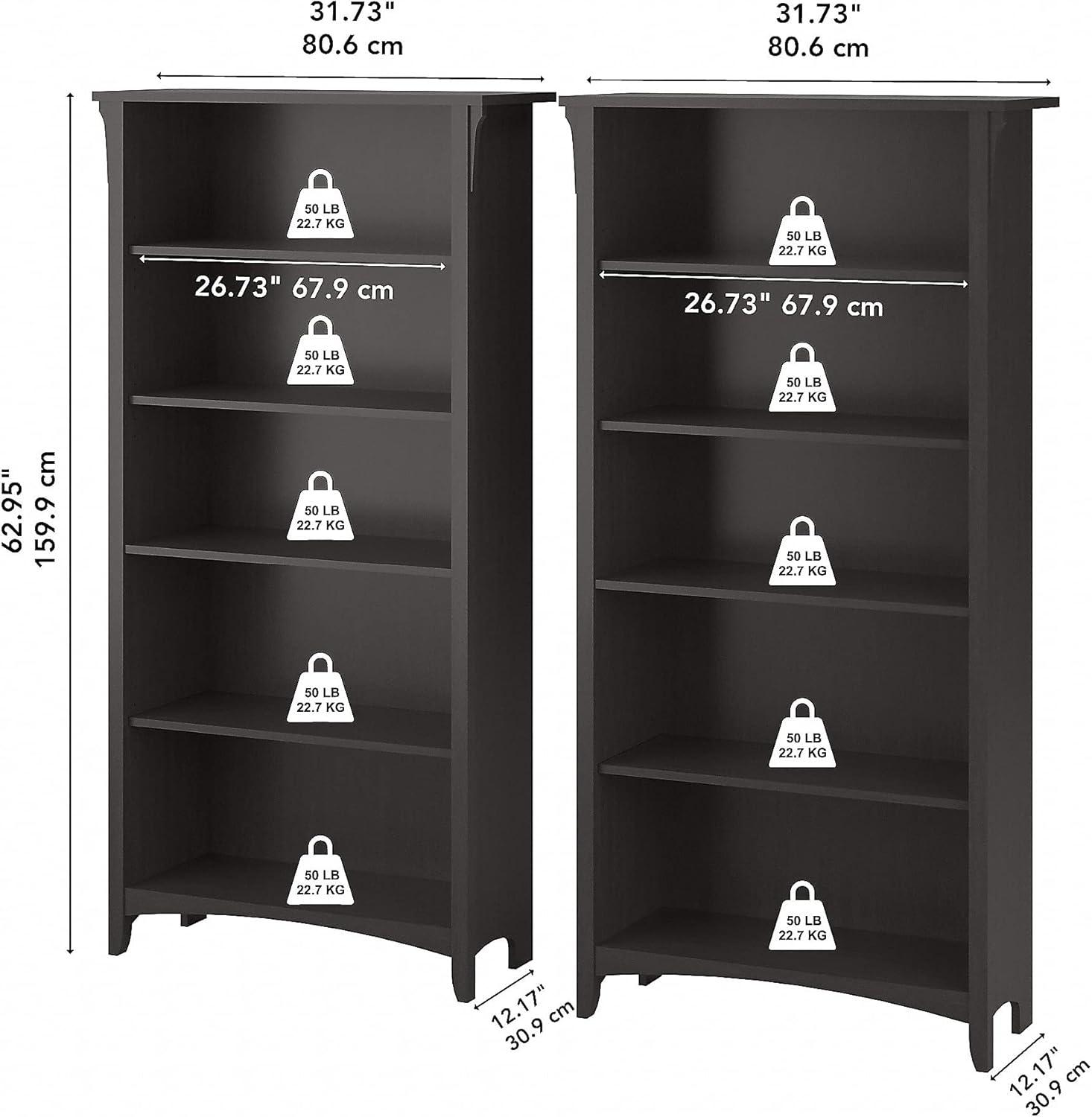 Bush Furniture Salinas Tall 5 Shelf Bookcase, Set of 2, Vintage Black