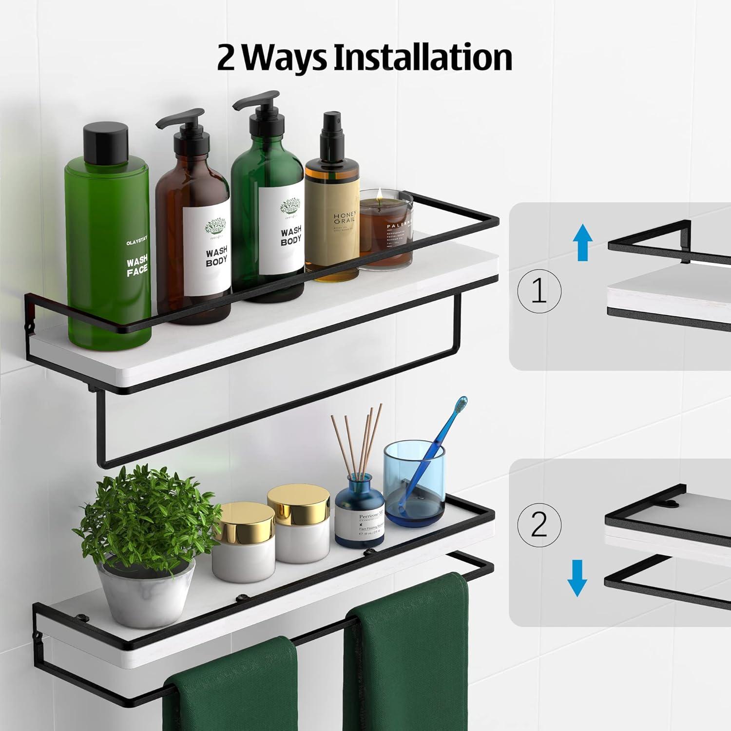 Floating Shelves Wall Mounted Set Of 2, Rustic Wood Wall Storage Shelves For Bedroom,Living Room,Bathroom, Kitchen