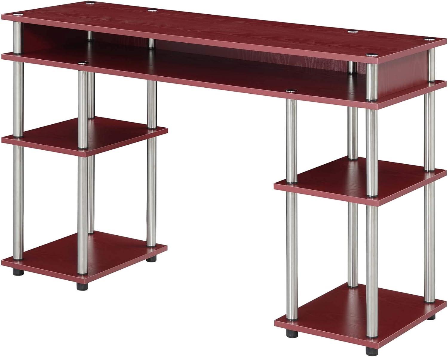 Dark Cranberry Red Wood Student Desk with Shelves