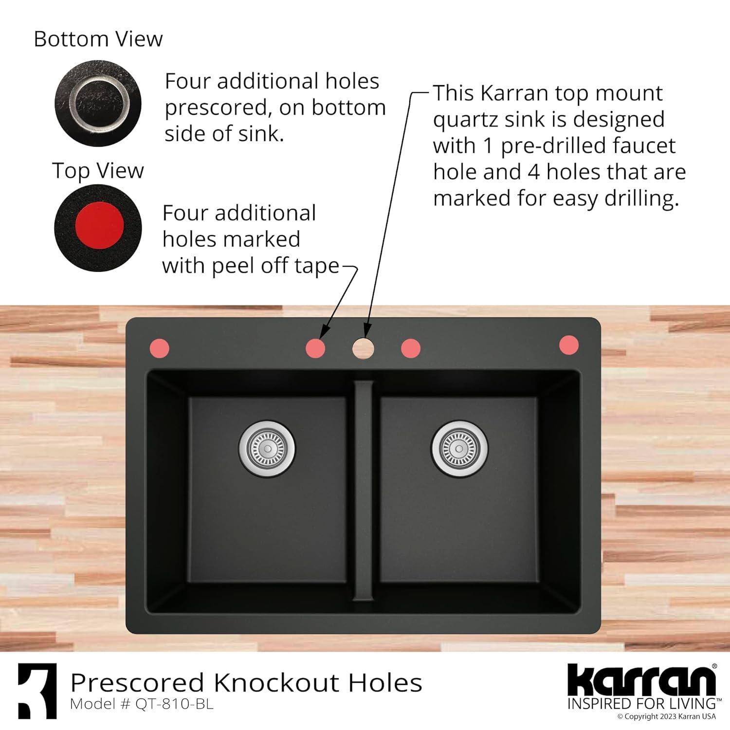 Karran Quartz 33'' X 22'' 50/50 Double Bowl Composite Drop-in Kitchen Sink