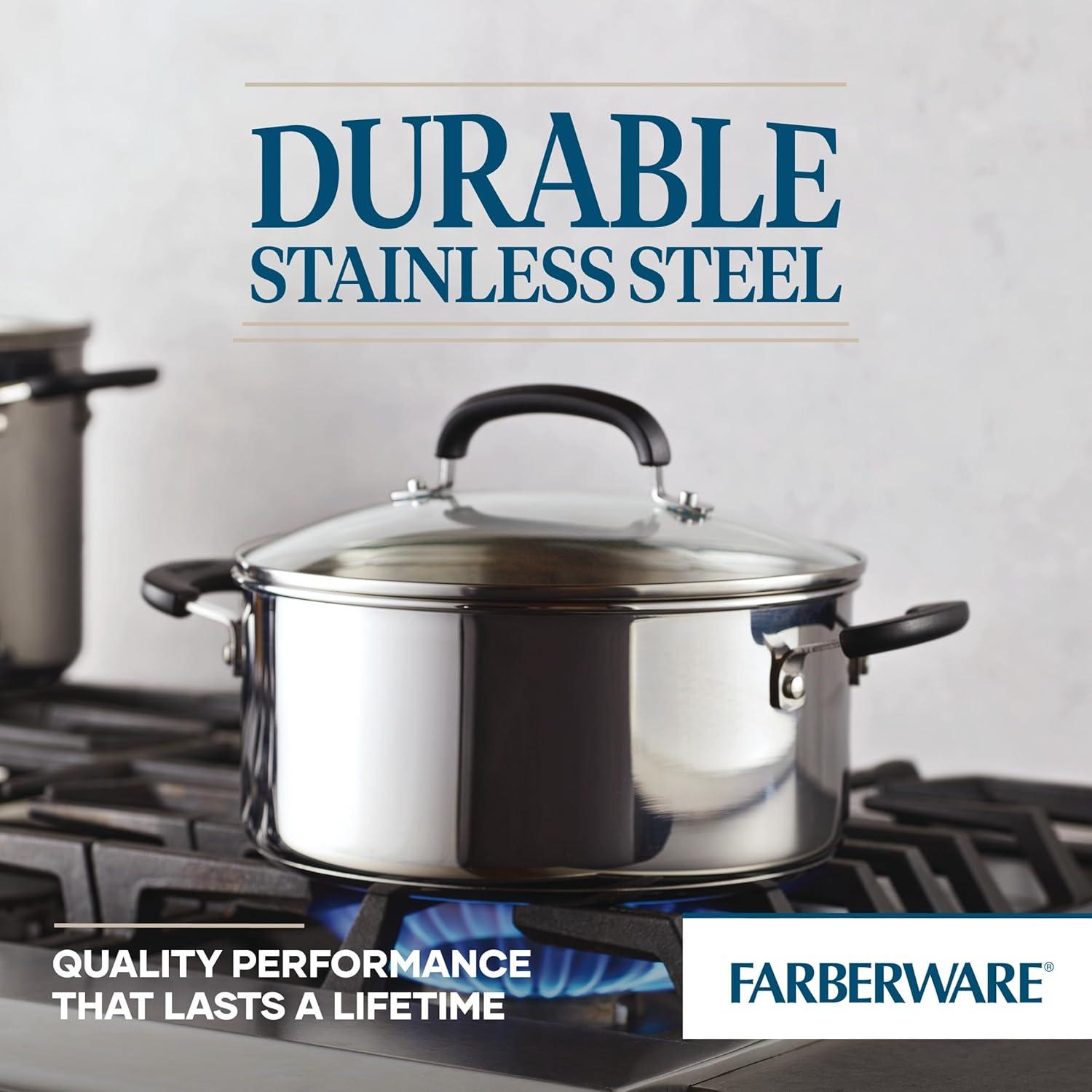 Farberware Brilliance Stainless Steel Dutch Oven  / Casserole Pan With Lid, Dishwasher Safe And Induction Suitable, 5 Quart, Silver