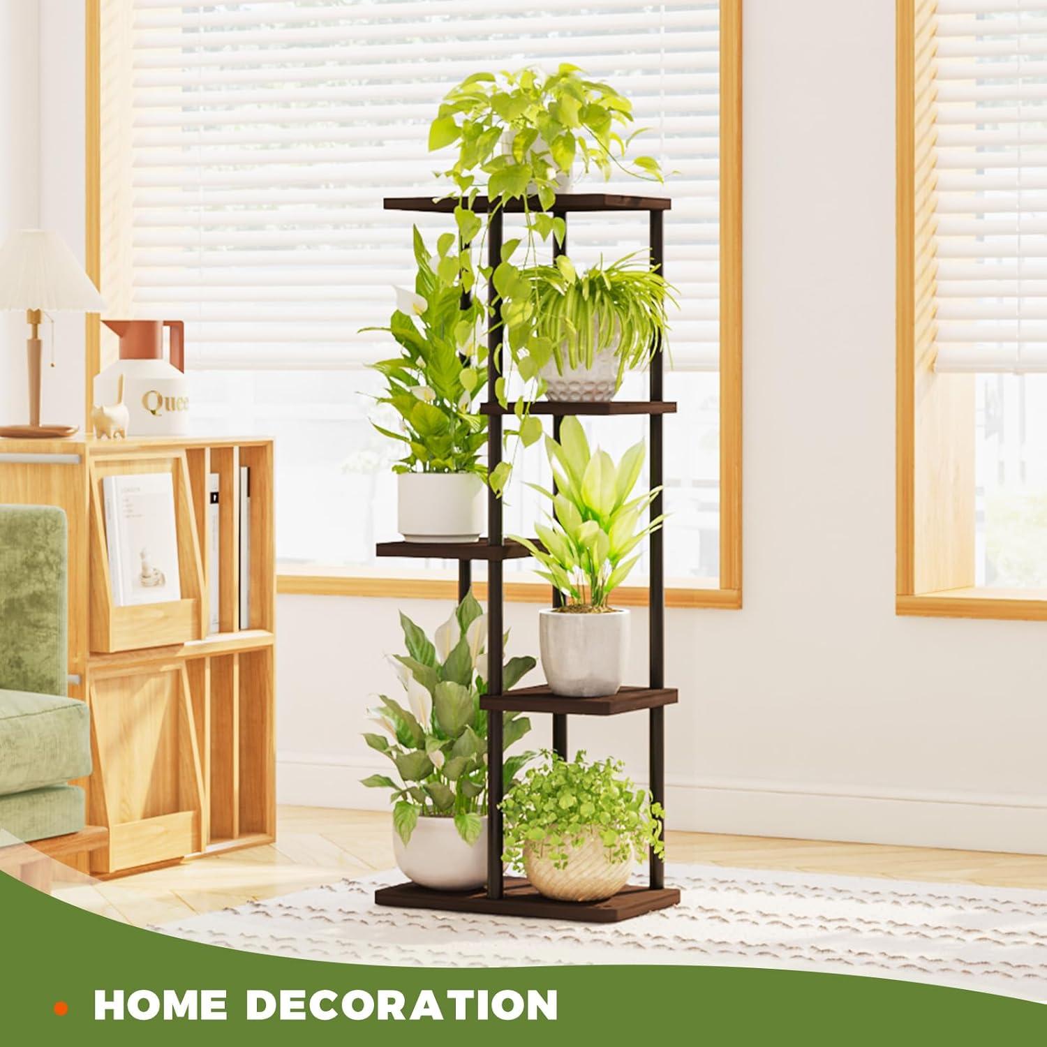 Tall Black Metal and MDF 5-Tier Plant Stand