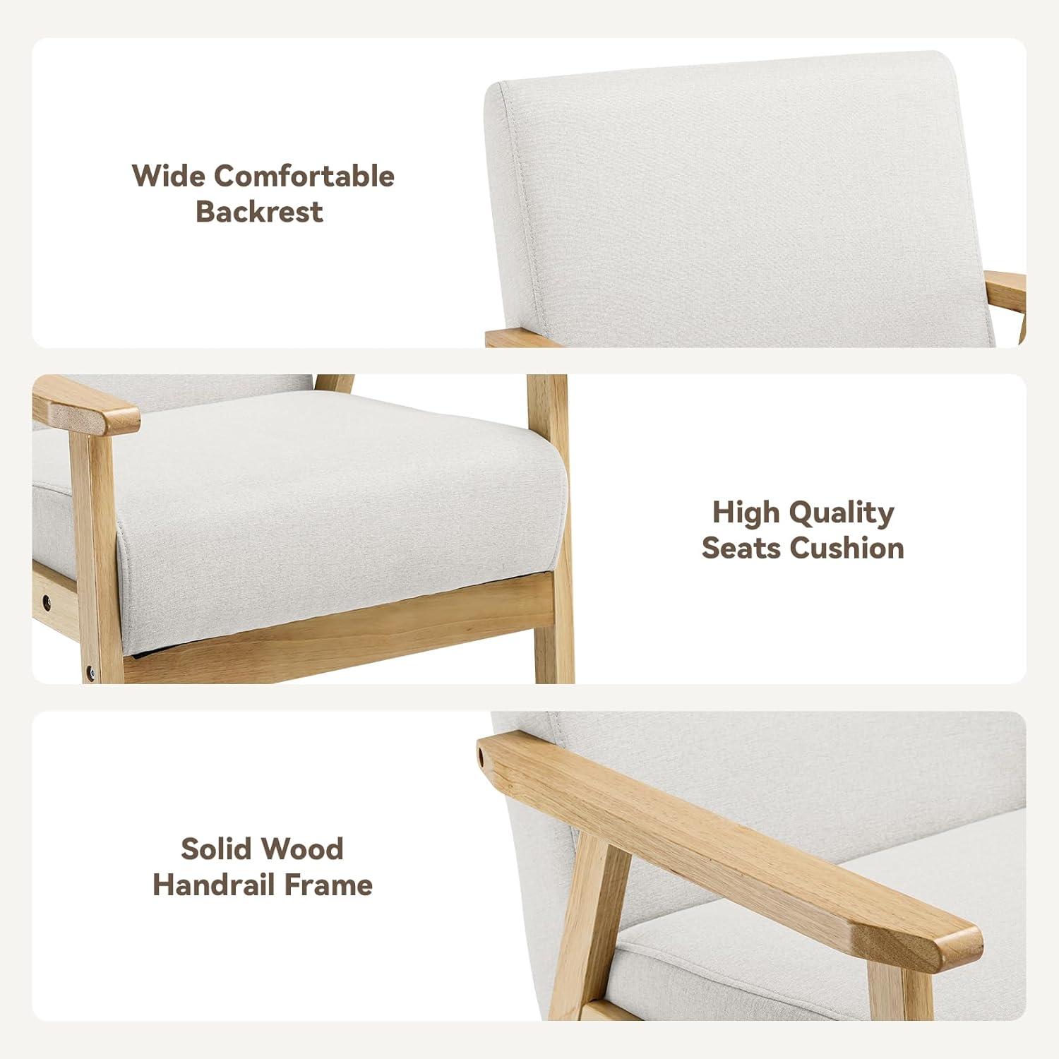 Beige Upholstered Wood Frame Ergonomic Accent Chair