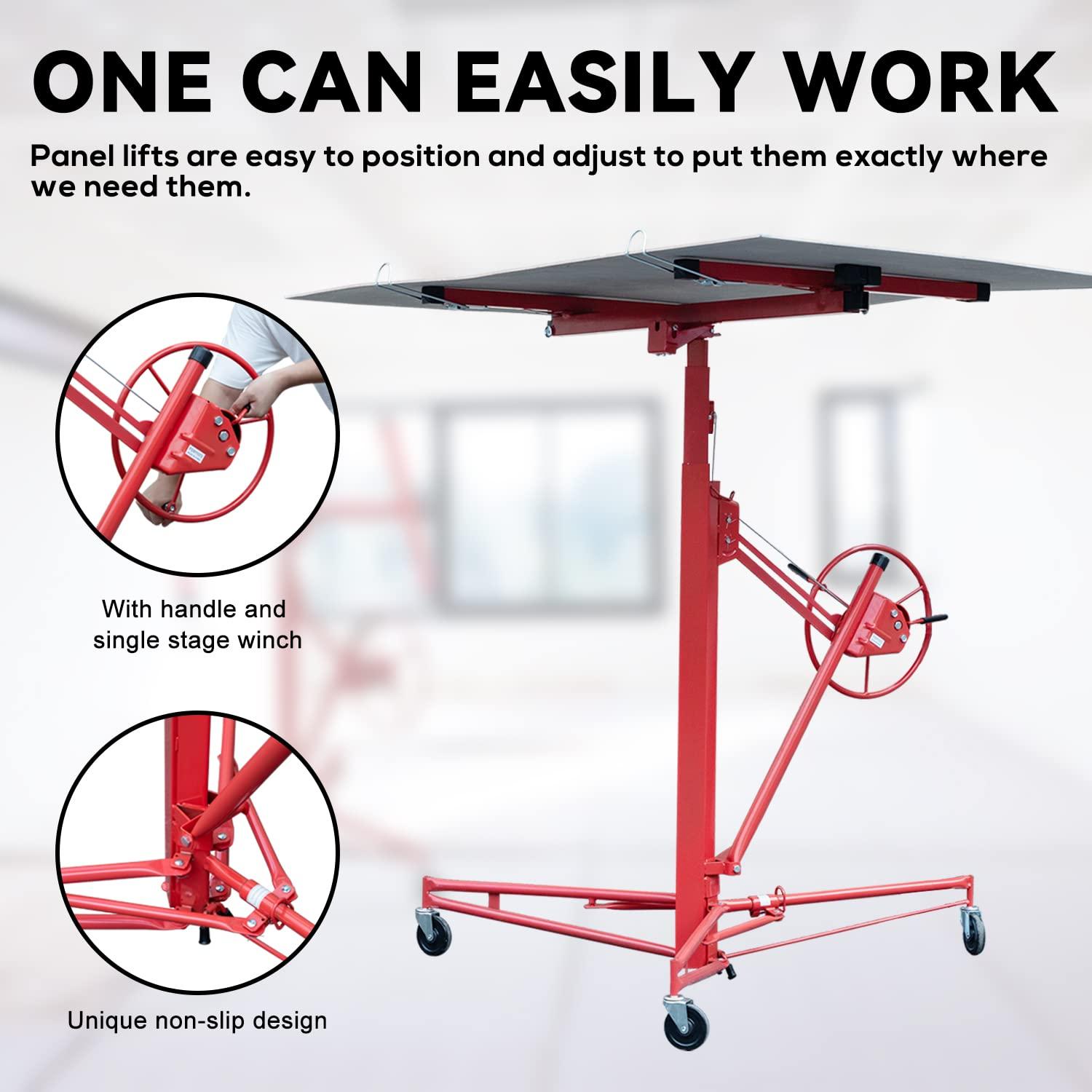 Red Heavy Duty Steel Drywall Panel Hoist with Rolling Casters