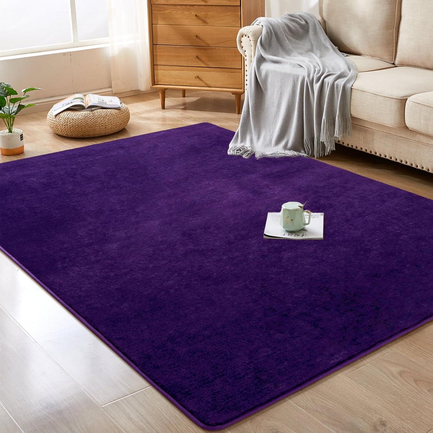 Athaniel Solid Color Machine Woven Polypropylene Area Rug in Purple