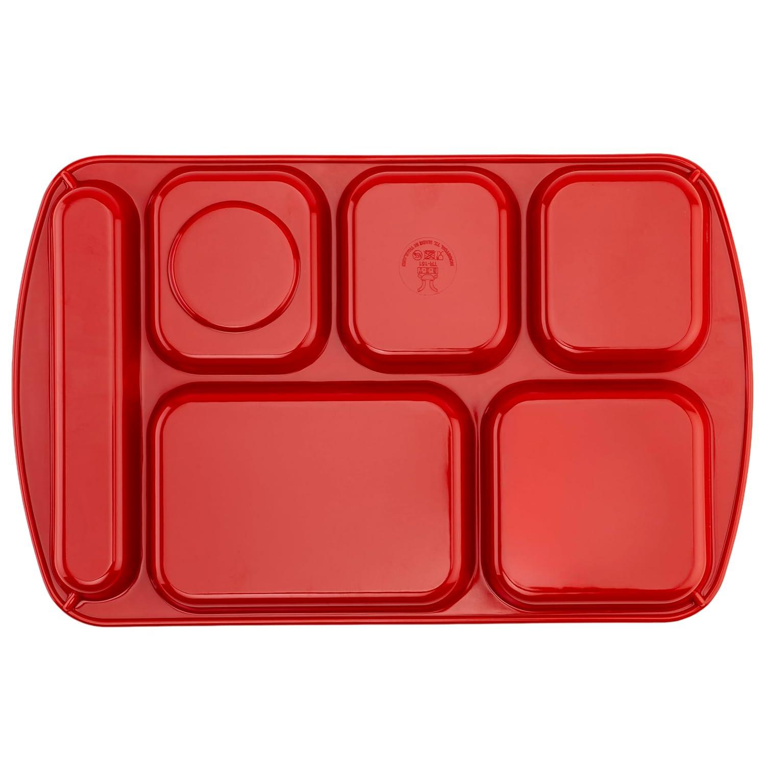 G.E.T. 6 Compartment School Cafeteria Tray, Right Handed, 10" x 15", Red (4 Pack)