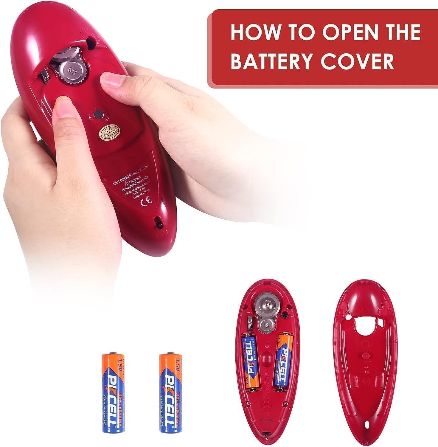 Red Handheld Electric Can Opener with Smooth Edges