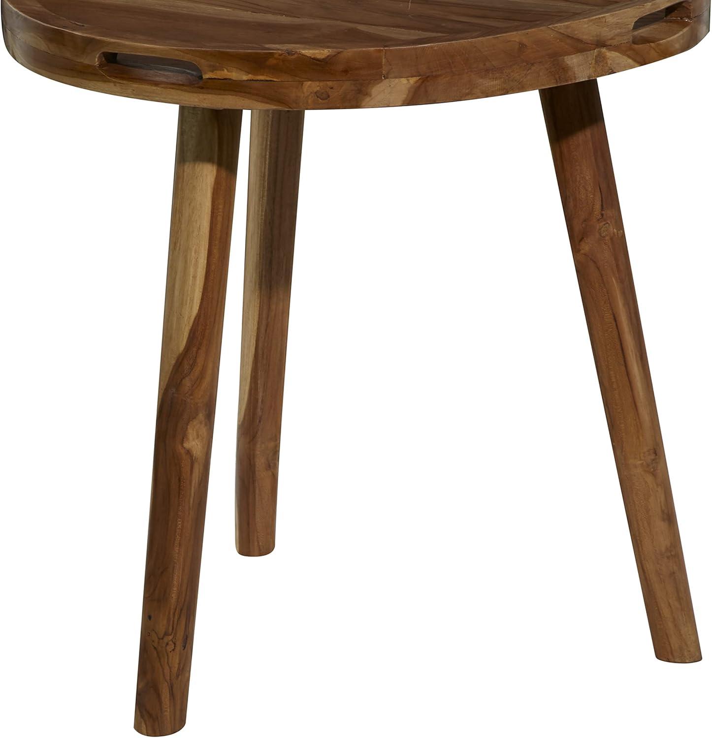 Contemporary Teak Wood Tray Accent Table Brown - Olivia & May: Round, No Assembly, Splayed Legs