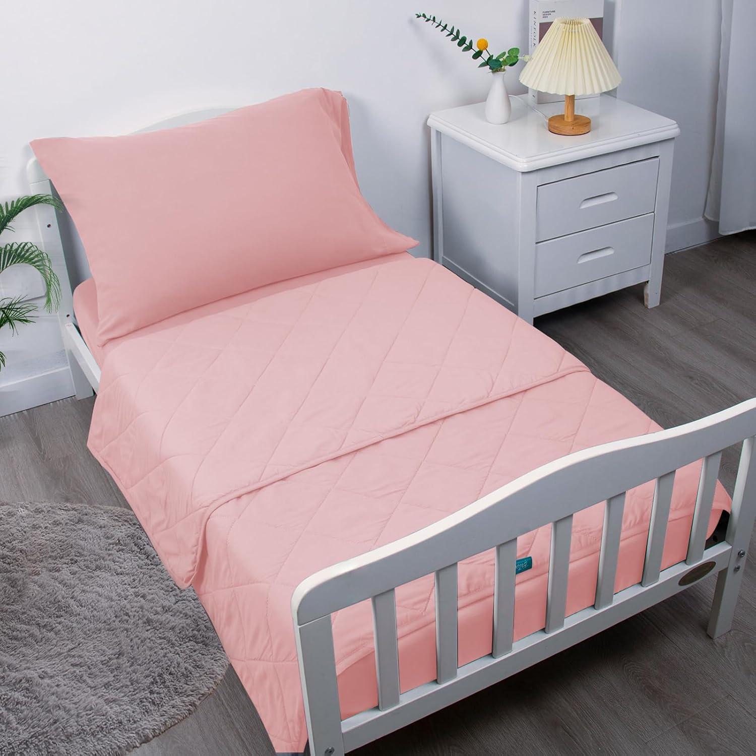 Pink Crib Skirt Pleated with White Lovely Pompoms, Bedding Dust Ruffle for Girls, 14" Drop, Fit All Standard Crib Bed, Fade Resistant Crib Bed Skirt Machine Wash