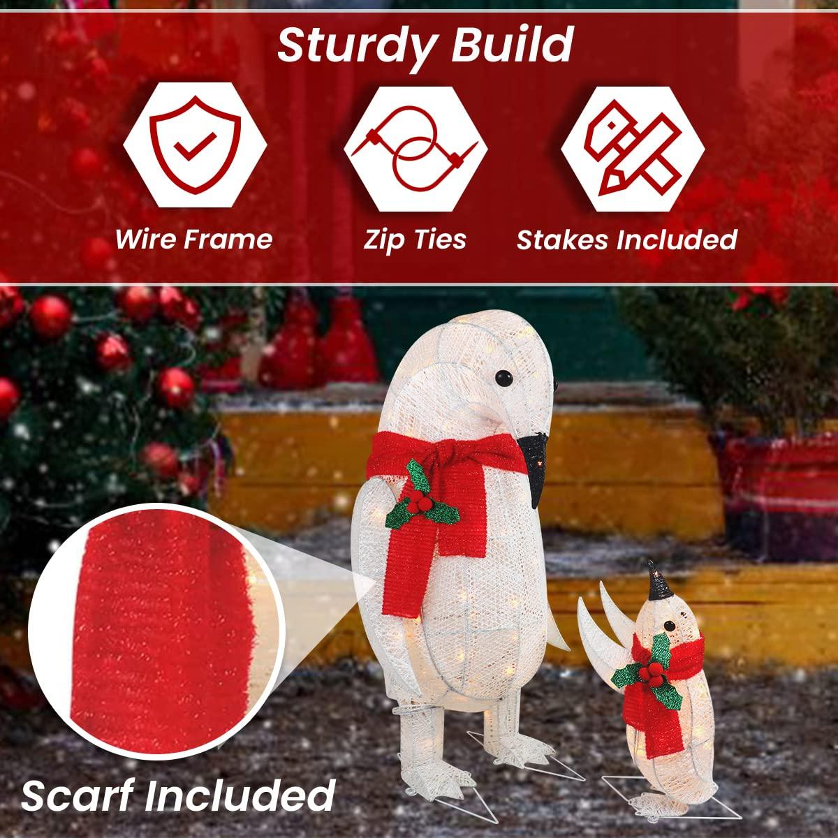 2 Piece Penguin Family Outdoor Christmas Decoration Perfect for Indoor or Outdoor Lighted Christmas Yard Display 210 Lights (White)