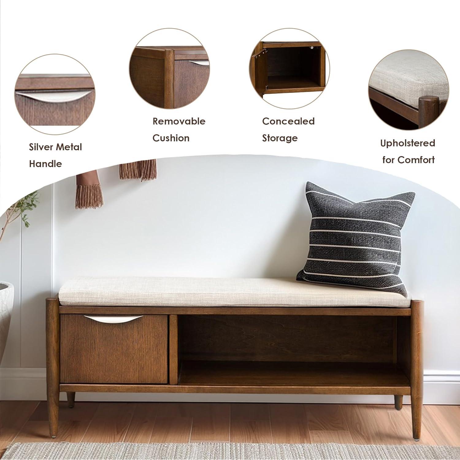 Ink+Ivy Arcadia Storage Bench: Mid-Century Modern, Removable Polyester Cushion, Wood Frame, Entryway Seating