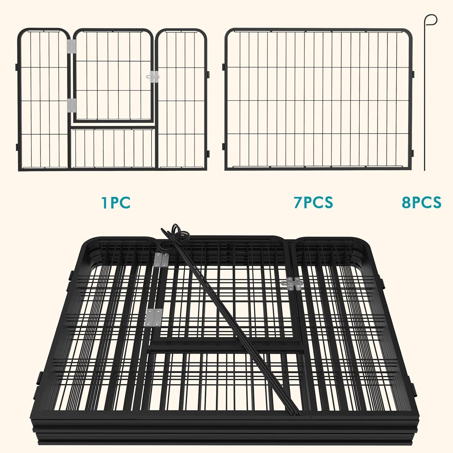 JepoIA Heavy Duty Metal Dog Playpen for Medium/Small Animals, 8 Panels 24”Height x 27" Width, Dog Fence Exercise Pen with Doors, Pet Puppy Outdoor Playpen Pen for Outdoor, Indoor, RV, Camping, Yard