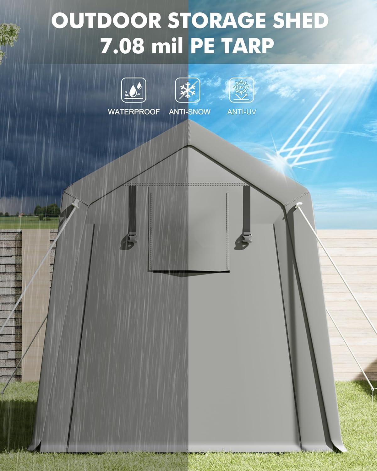 Gray Heavy Duty Waterproof Portable Carport with Zipper Doors