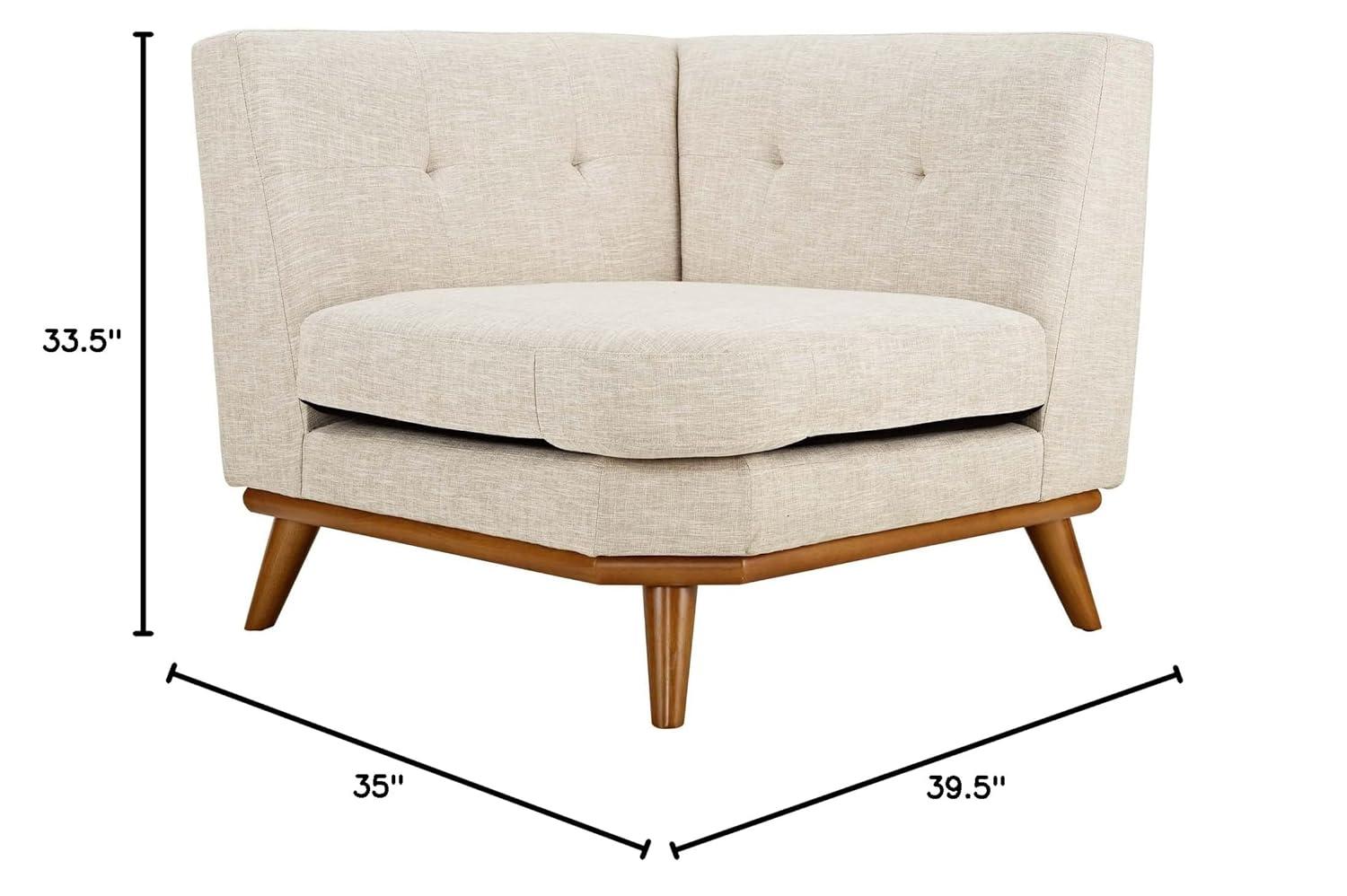 Modway Engage Upholstered Fabric and Wood Corner Chair in Beige