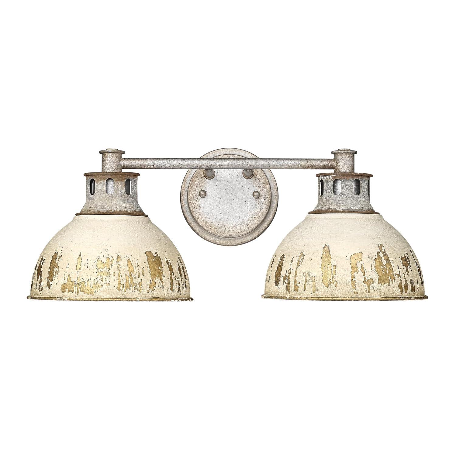 Golden Lighting Kinsley 2-Light Vanity Light in Aged Galvanized Steel with Antique Ivory