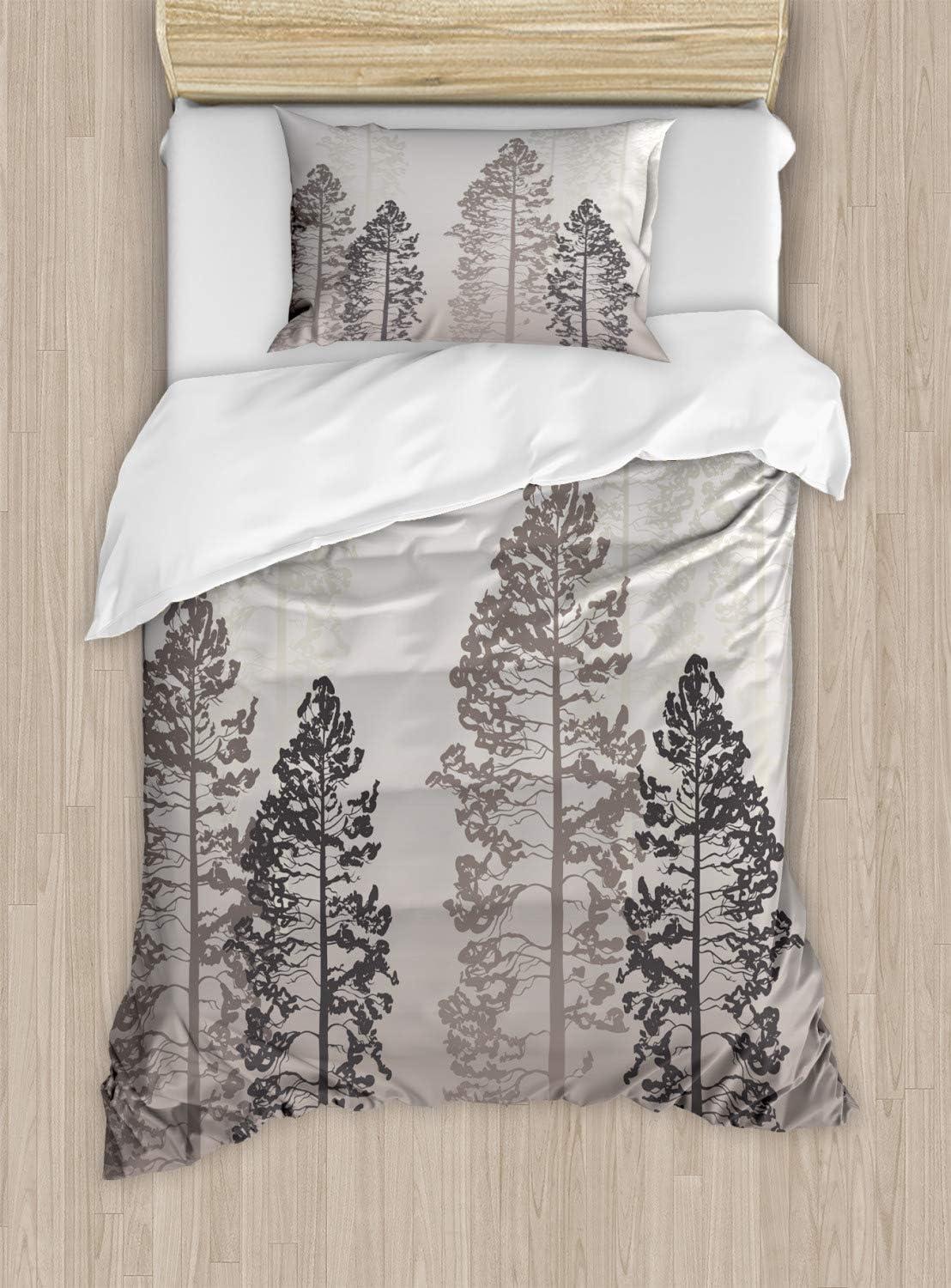 Twin Gray and Brown Microfiber Forest Duvet Cover Set