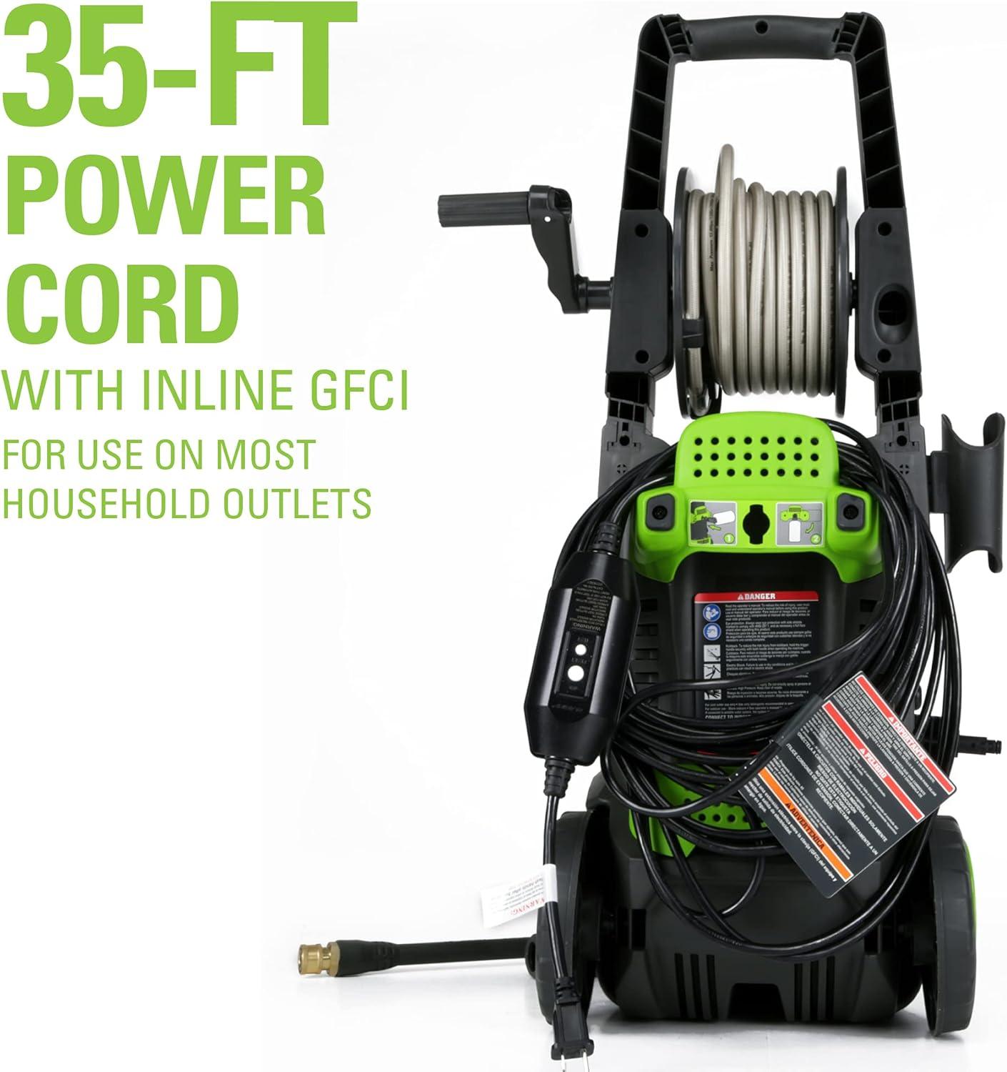 Green and Black 1700 PSI 1.2 GPM Pressure Washer with Hose Reel